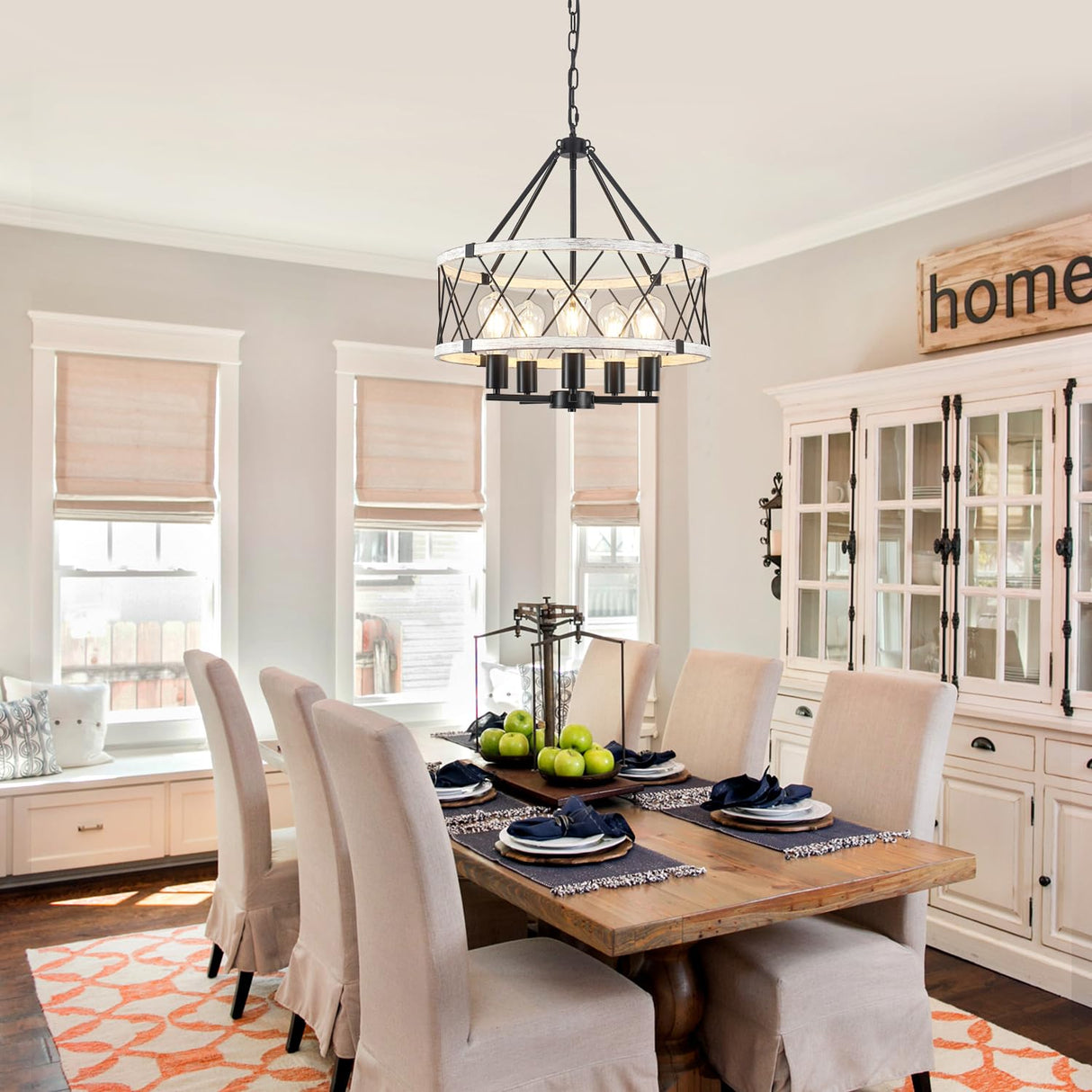 5-Light Farmhouse Chandelier for Dining Room, Rustic Wood Chandelier for Over Table