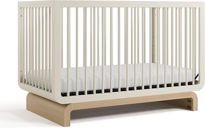 Santorini Deluxe 5-in-1 Convertible Crib with Bonus Toddler Guardrail (Sage with Driftwood) – GREENGUARD Gold Certified, Includes Toddler Guardrail, Fits Standard Crib Mattress