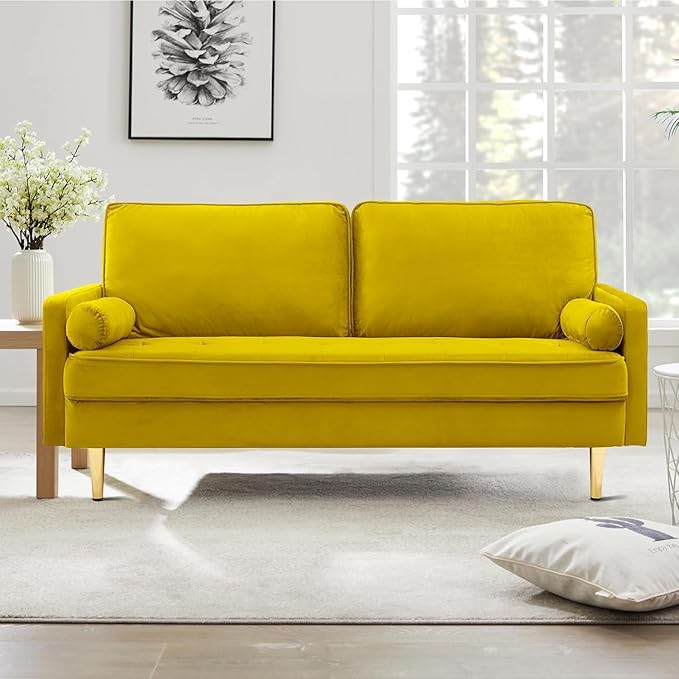 Velvet Loveseat Sofa, 66.9'' Mid Century Modern Small Love Seats