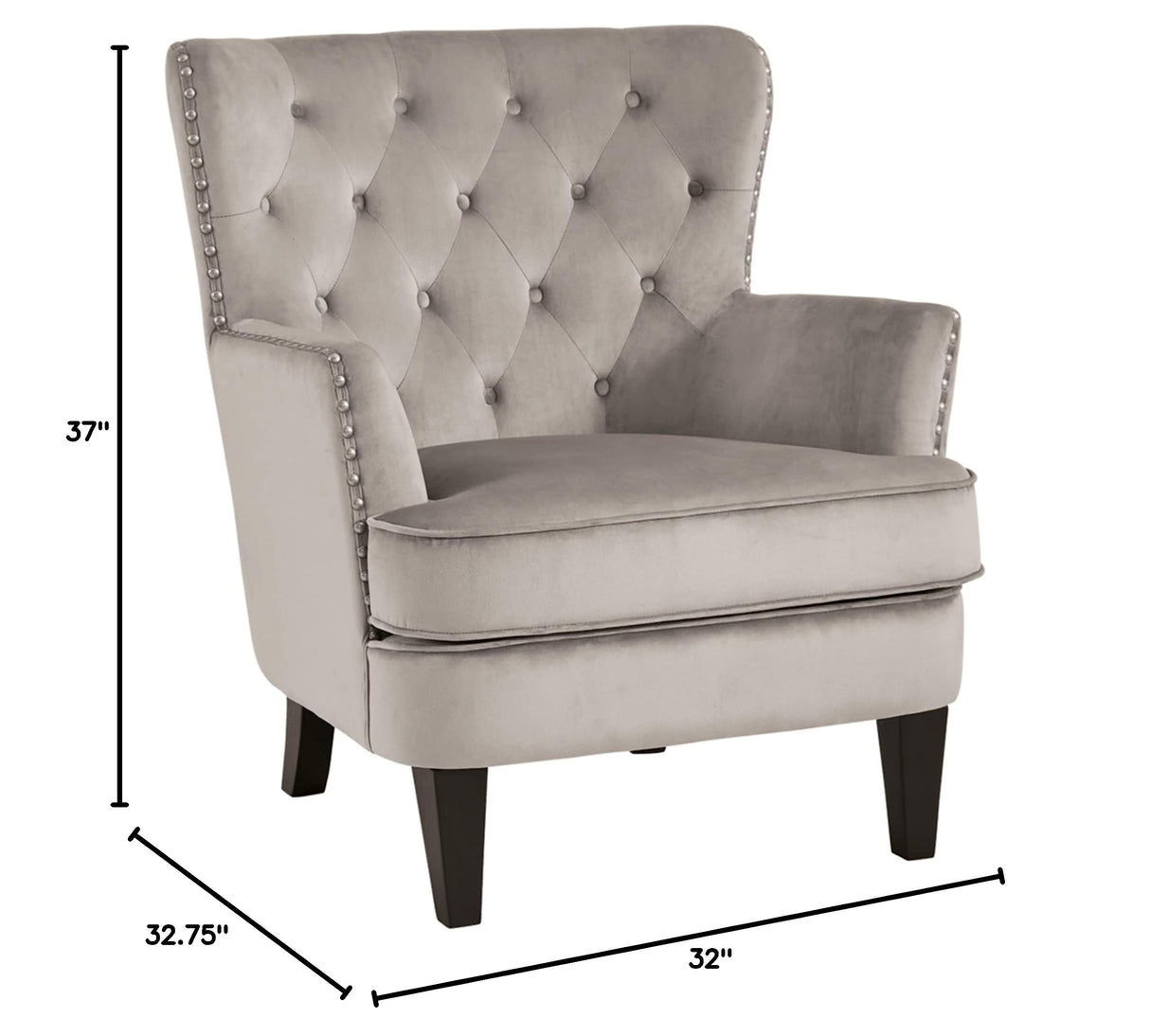 Romansque Button Tufted Accent Chair with Nailhead Trim, Beige