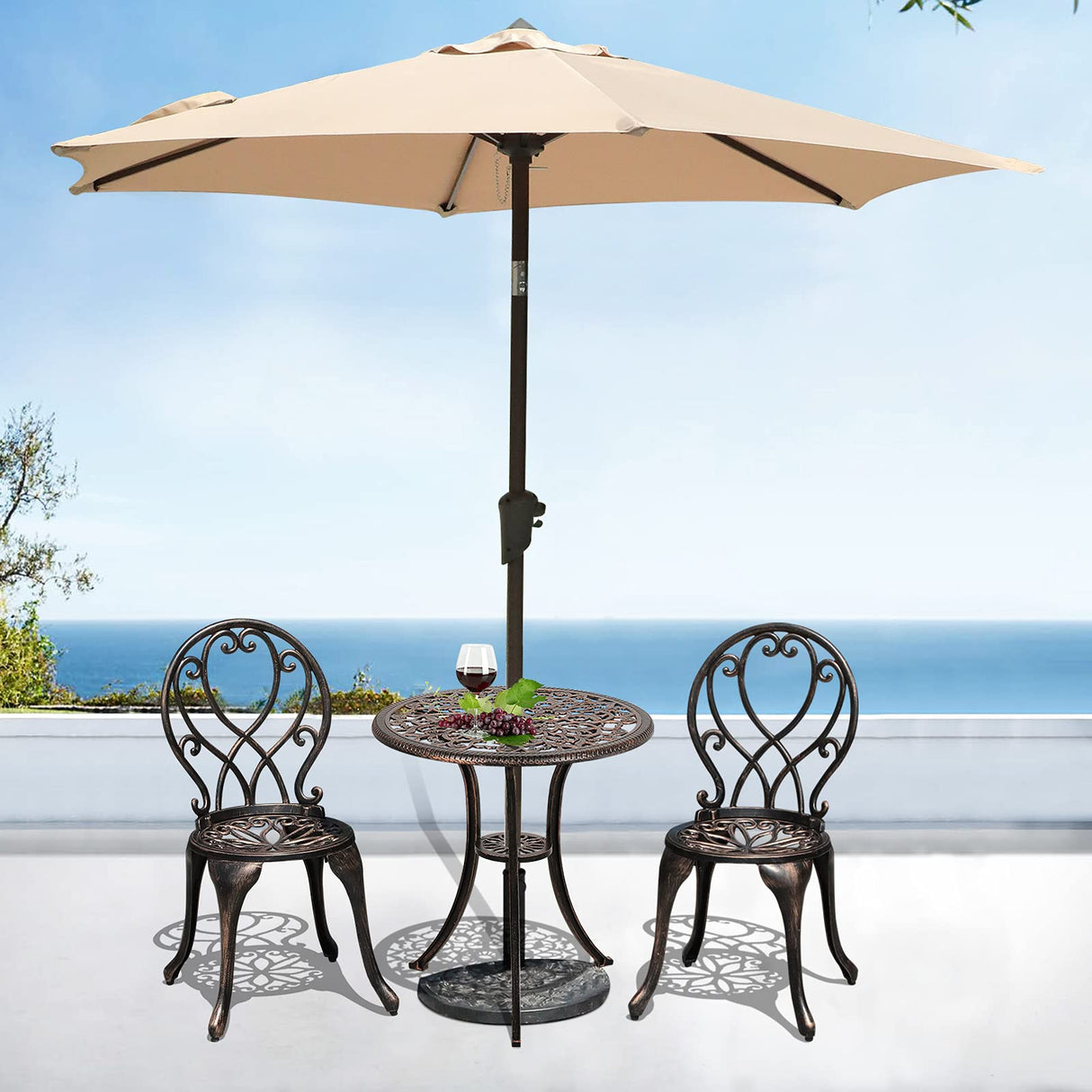 3 Piece Outdoor Bistro Set, All Weather Cast Aluminum Patio Dining Retro Table and Chairs