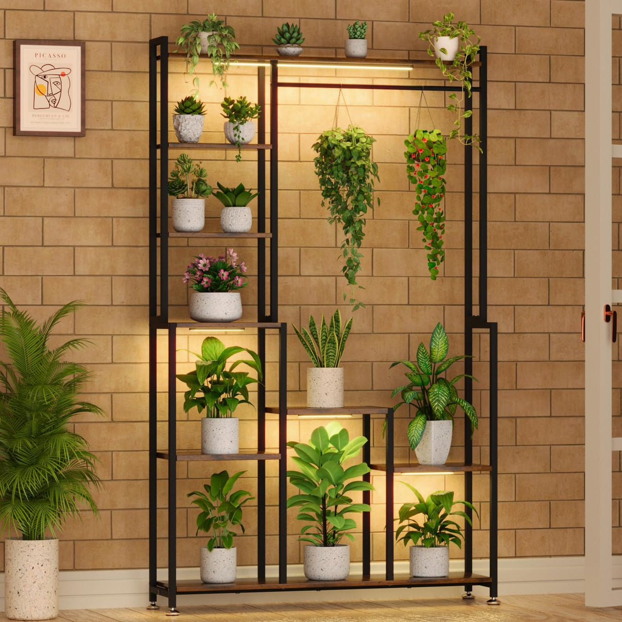 Tall 8-Tier Plant Stand with Grow Lights - Indoor Metal Display Shelf