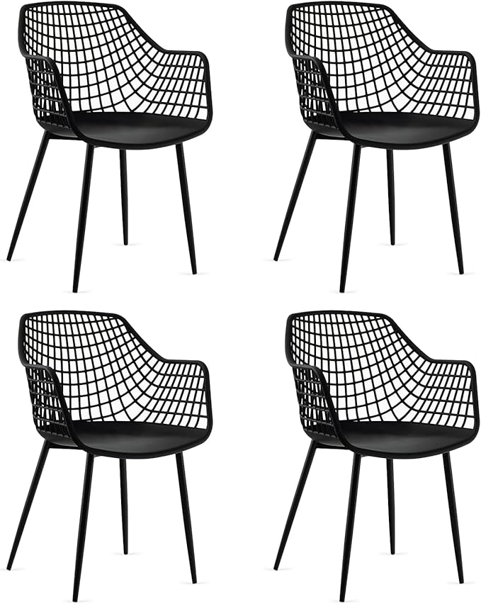 Modern Dining Chairs Set of 4 - Black Arm Chair with 15" High Backrest