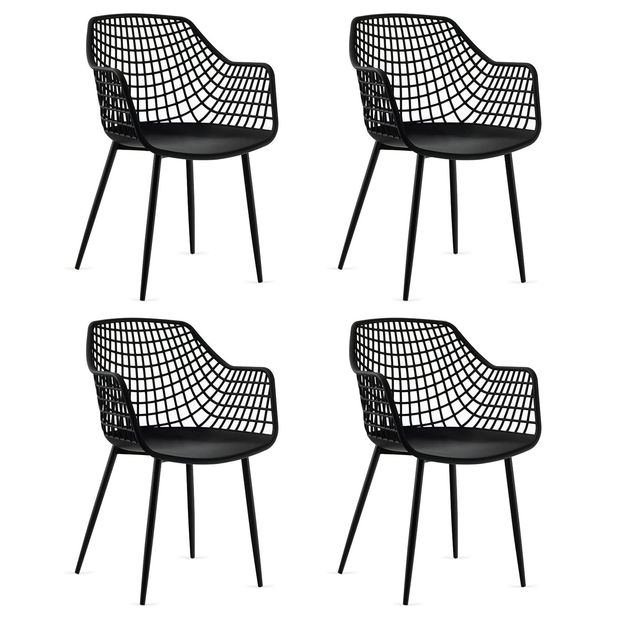 Modern Dining Chairs Set of 4 - Black Arm Chair with 15" High Backrest