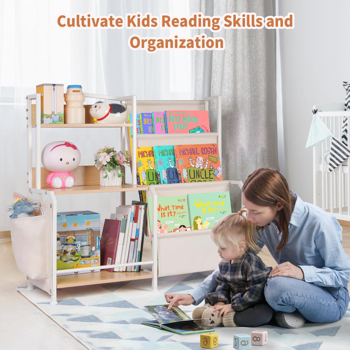 Bookshelf and Toy Storage Organizer, 3 Tier Book Shelf for Kids Rooms, Nursery Book