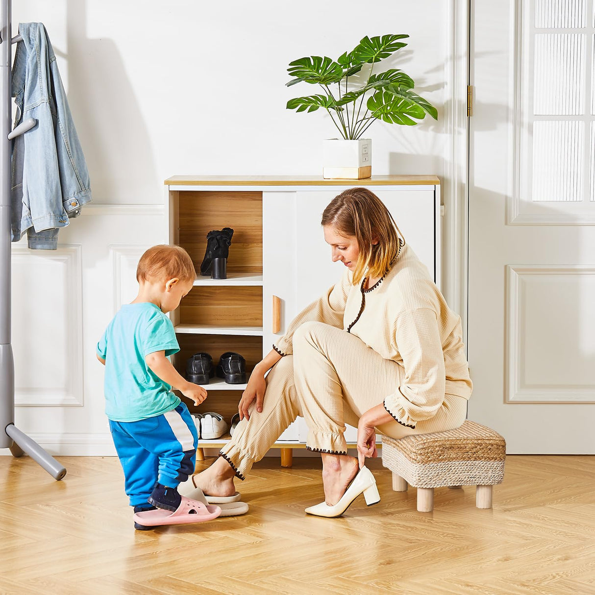 Foot Stool Ottoman Rectangular Footrest Pouf Ottomans Natural Seagrass Footstool