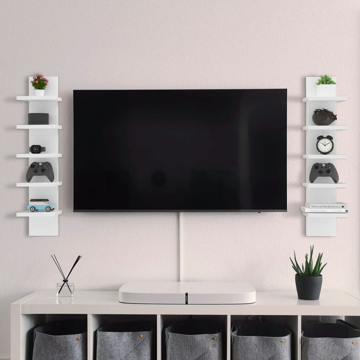 5 Tier Wall Shelf Unit,White Vertical Floating Shelf-Narrow Decorative Wall Mount Modern