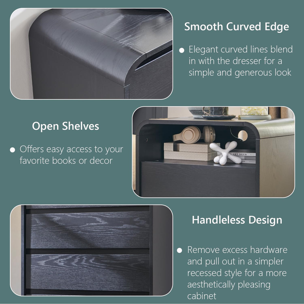 Aitjunz 25" Modern Nightstand with Charging Station & Storage Drawers