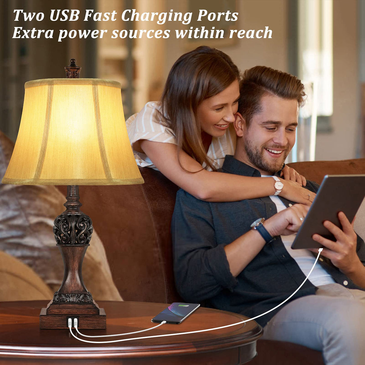 Touch Control Dimmable Table Lamps with USB Ports - Set of 2