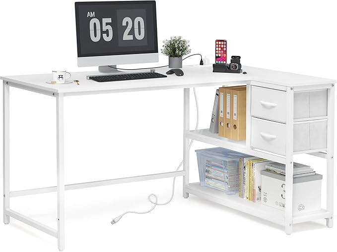 Home Office Desk with Drawers, Small Spaces Writing Desk with Storage for badroom, Work Desk for Home Office, Home Table, White