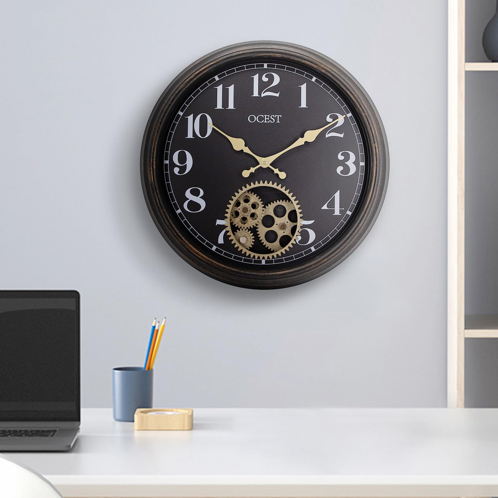 15 Inch Large Wall Clock, Vintage Industrial Steampunk Wall Clocks for Living Room