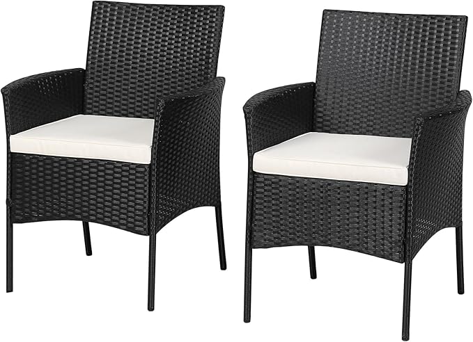 Wicker Patio Chairs Set of 4, Indoor Outdoor PE Rattan Armchairs w/Cane Back