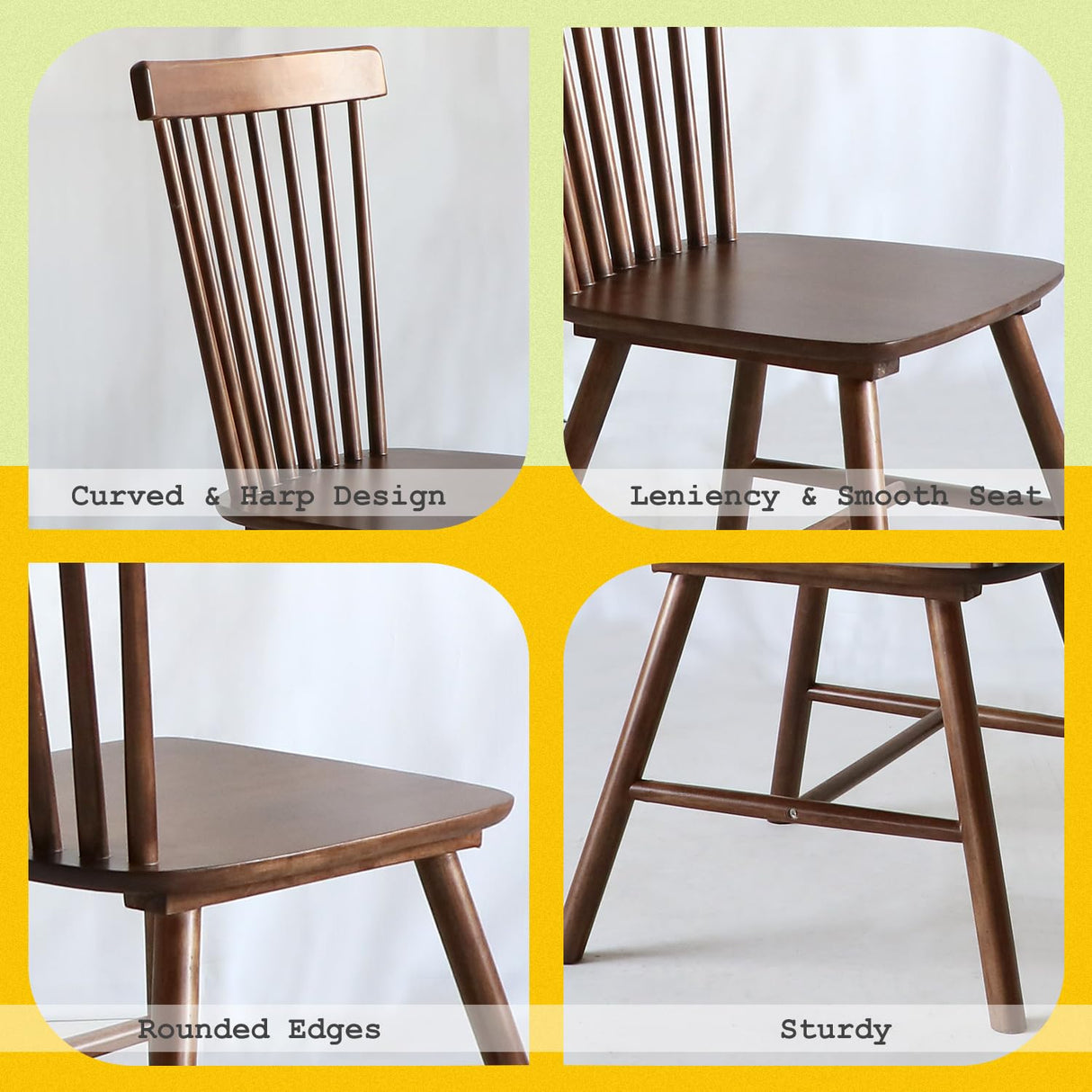 Windsor Dining Chairs Set of 4 - Solid Wood Farmhouse Spindle Back Kitchen Chairs