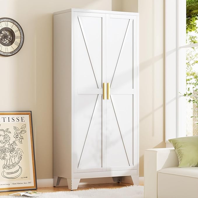 Metal Storage Cabinet with Doors and Shelves,Farmhouse Storage Cabinet