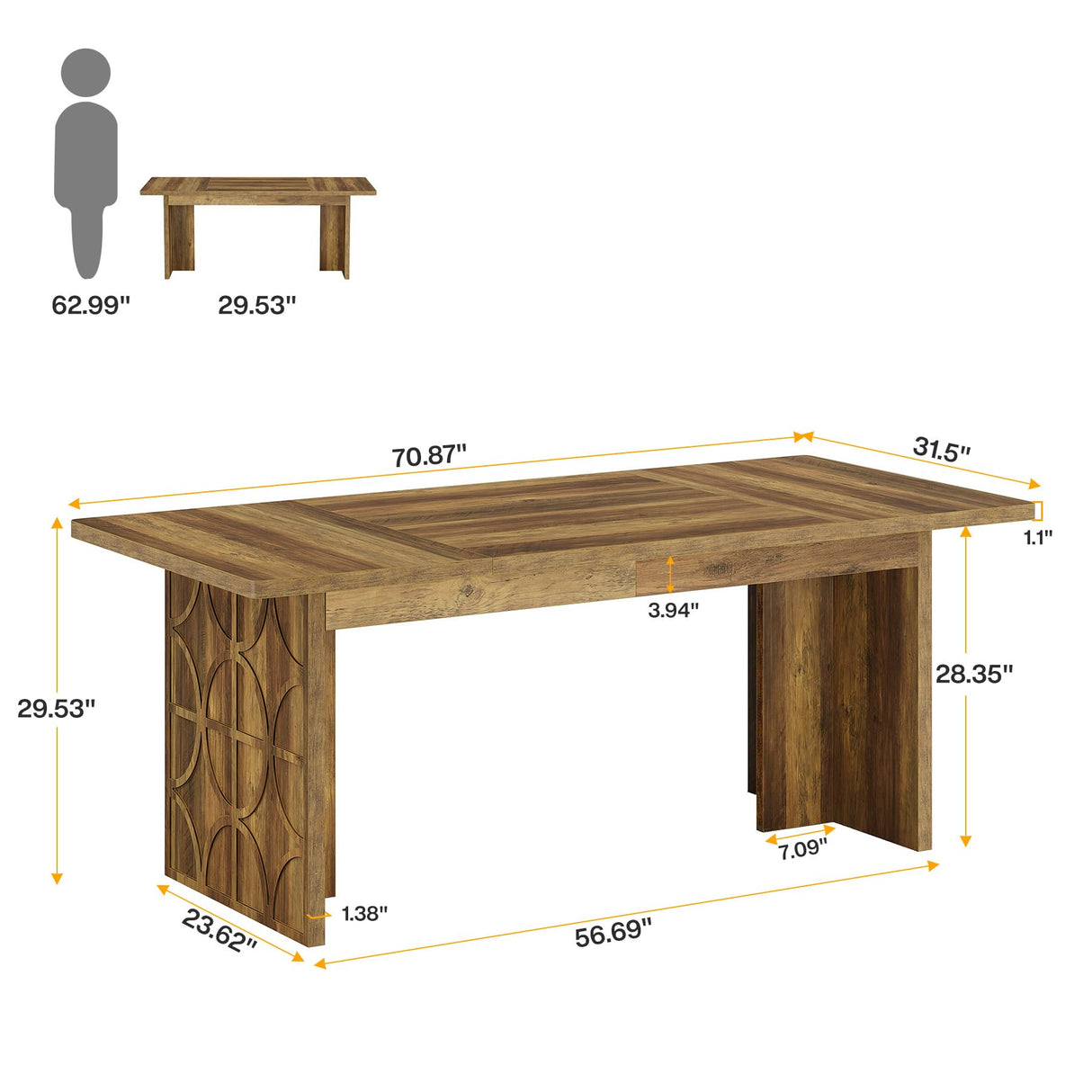 Tribesigns 70.87 Inches Executive Desk, Large Wood Computer Desk Writing Table with Sturdy Frame and Thick Tabletop for Gaming Working Study, Easy Assembly Workstation for Home Office, Brown