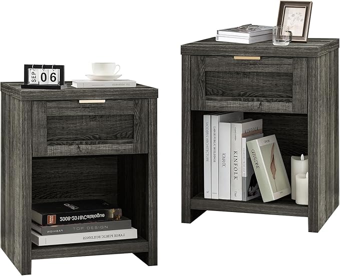 Night Stand Set 2, Boho End Table with Drawer