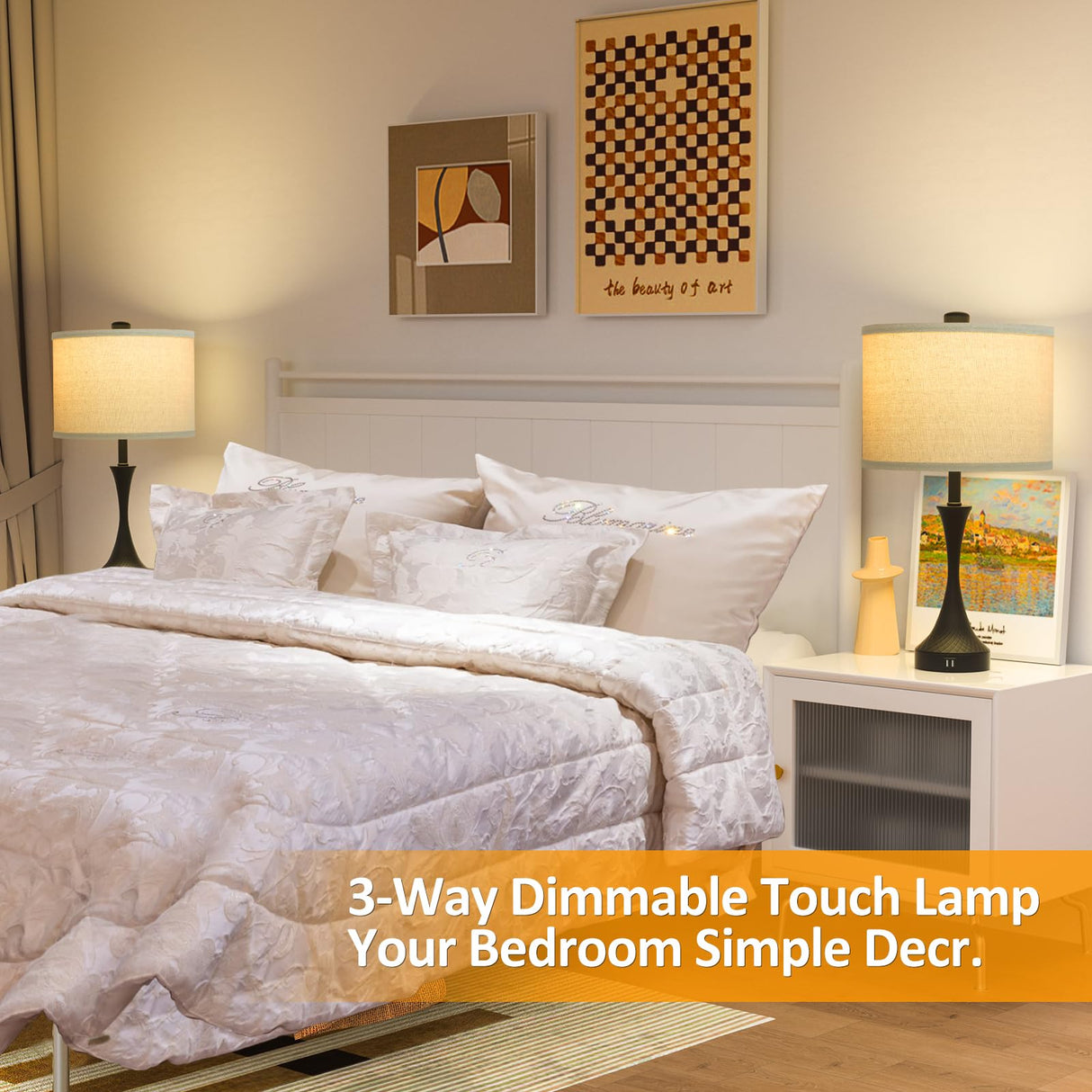 26" Farmhouse Black Touch Table Lamps Set of 2 with USB Ports