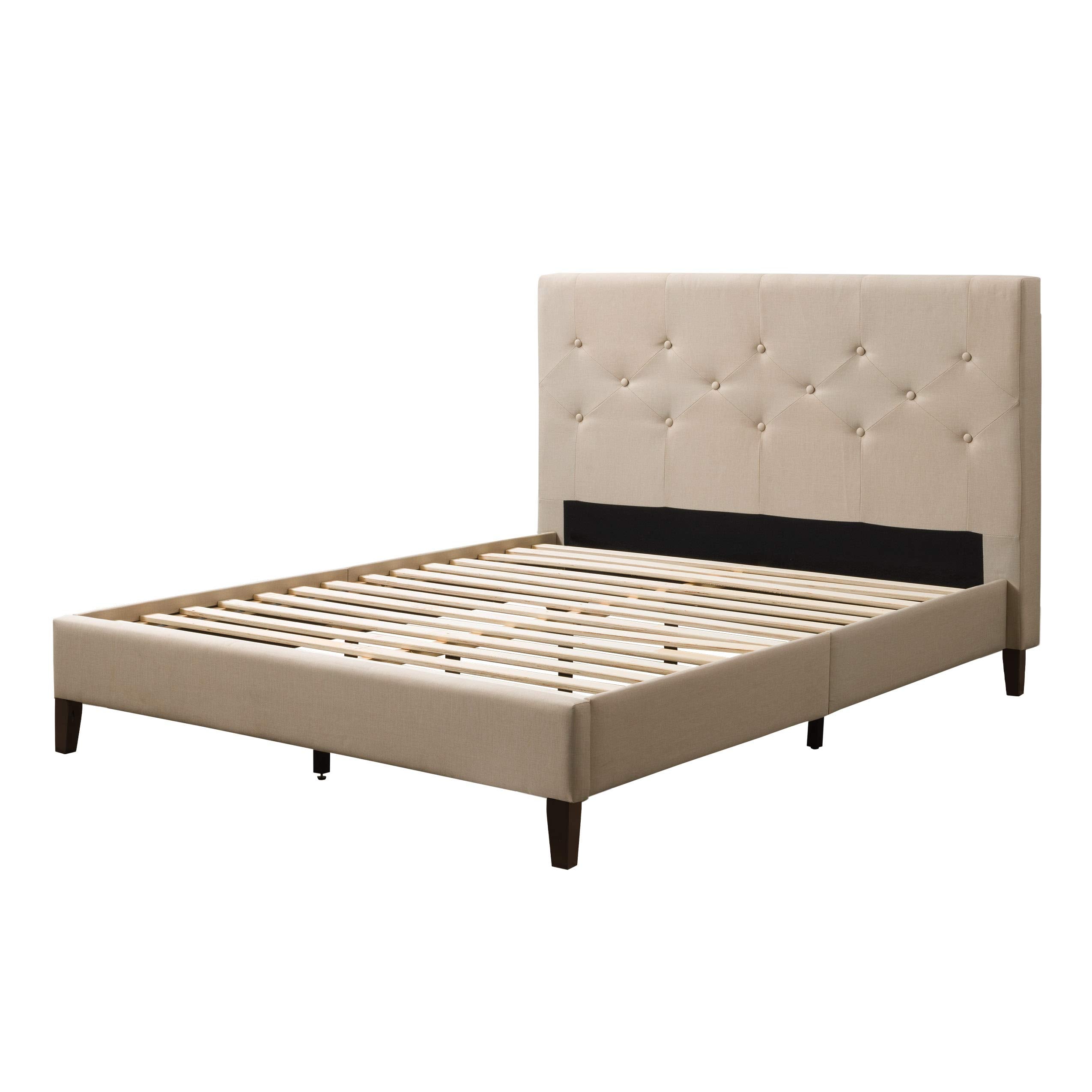 Nova Ridge Upholstered Button-Tufted Bed Frame, Full Cream