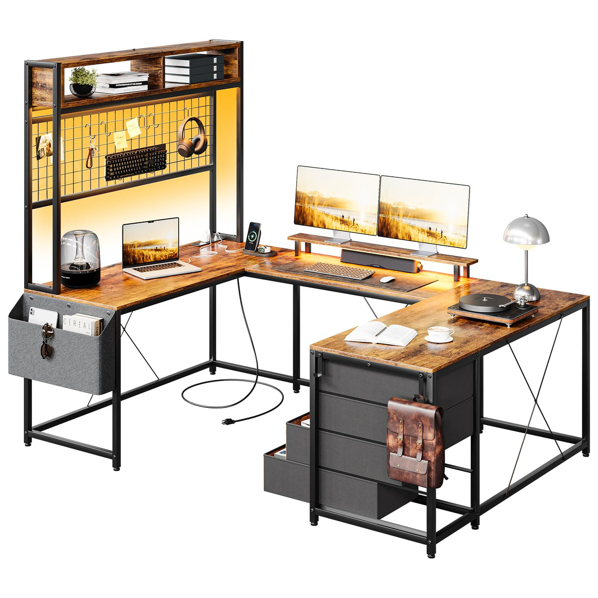 U Shaped Gaming Desk, 78.7" Desk with Shelves,Corner Desk
