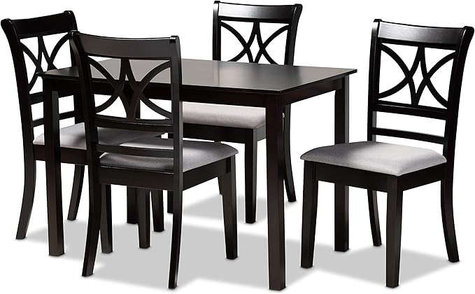 Set and Dining Set Sand Fabric Upholstered and Espresso Brown Finished Wood 5-Piece