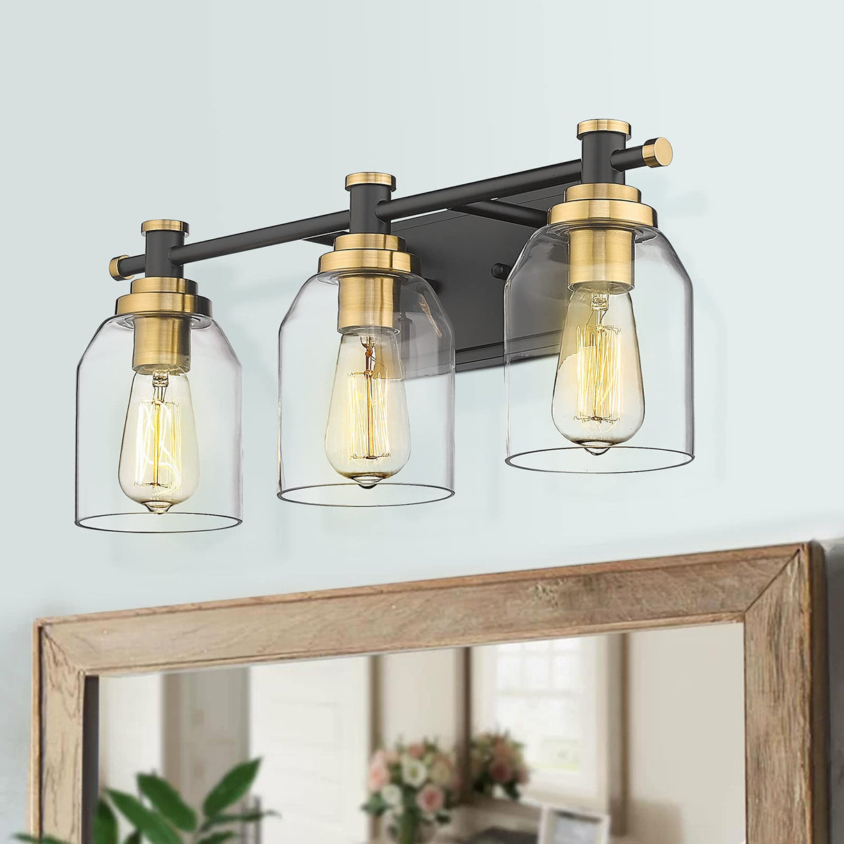 3-Light Vanity Light, Modern Bathroom Light Fixtures 21 Inch, Black and Gold Finish