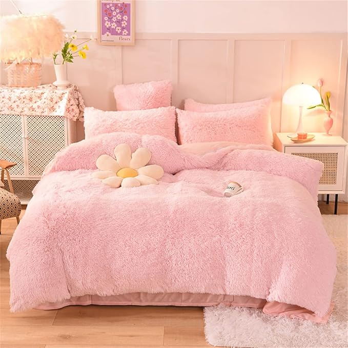 Plush Shaggy Duvet Cover Set Queen Luxury Fluffy Faux Fur Comforter Cover Set Ultra