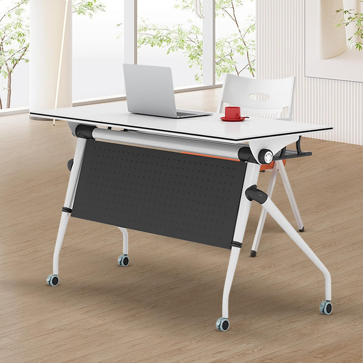 Conference Room Table,Conference Table,Flip Top Mobile Training Table Modern Conference Room Table with Iron Baffle Silent Wheels for Office Meeting Conference Room (4PCS 70.9in)