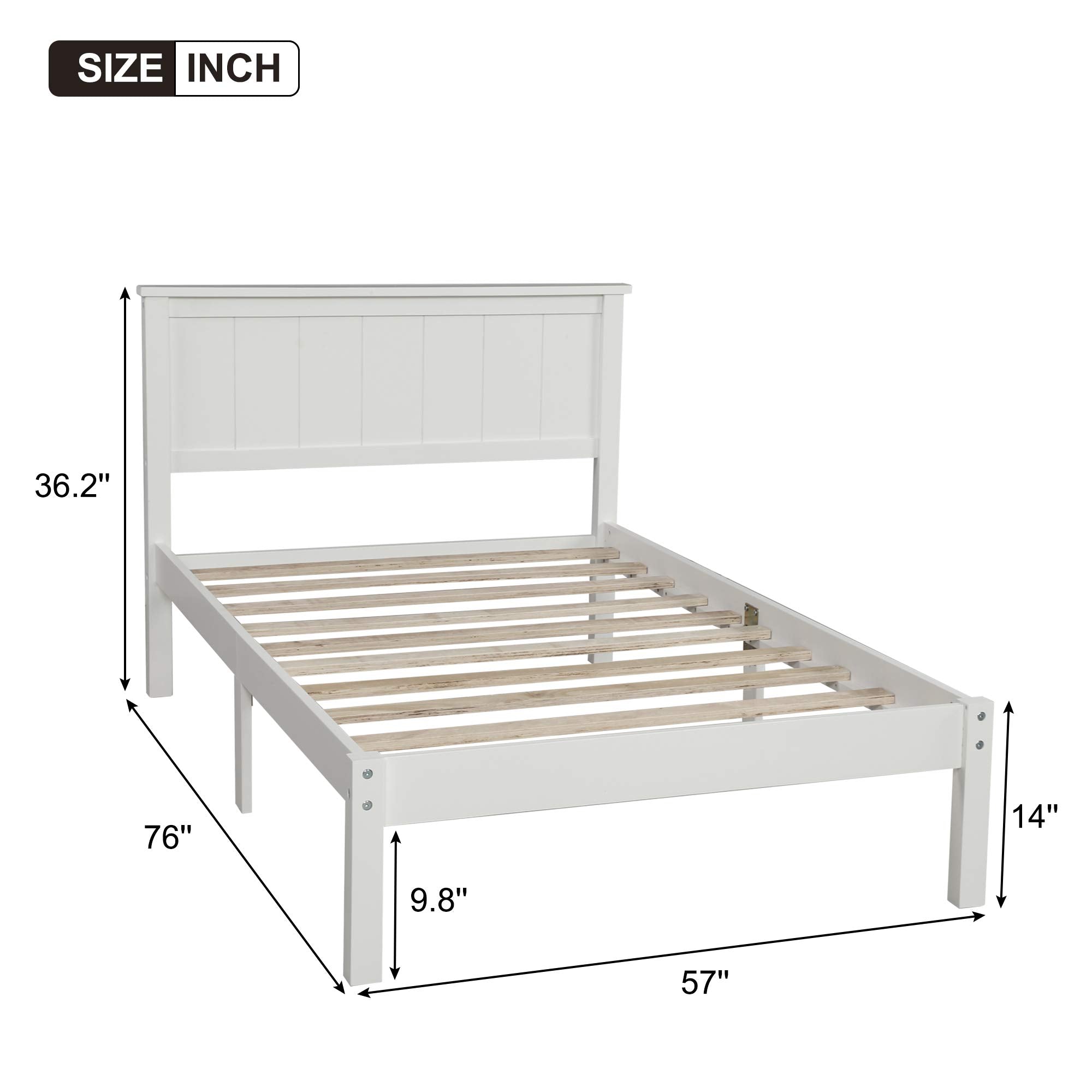 SOFTSEA Full Platform Bed Frame Wood Beds with Headboard, No Box Spring Needed/Wood Slat Support (Full, White)
