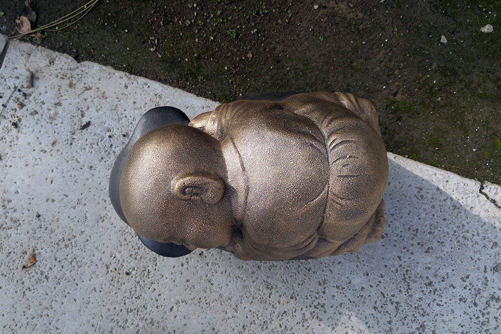 Shaolin Monk on Elephant Buddha Zen Garden Statues Good Luck Elephant - Rustic Gold