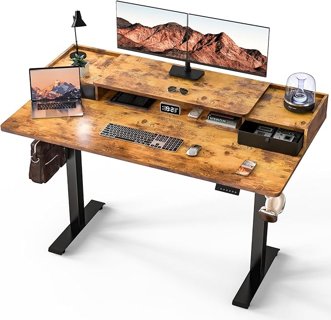 55 x 30 Inch Standing Desk with Drawers, Adjustable Height Electric Sit Stand Desk