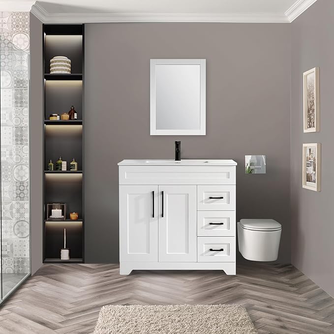 48" Luxurious Bathroom Vanity with White Stone Countertop and Rectangle Sink