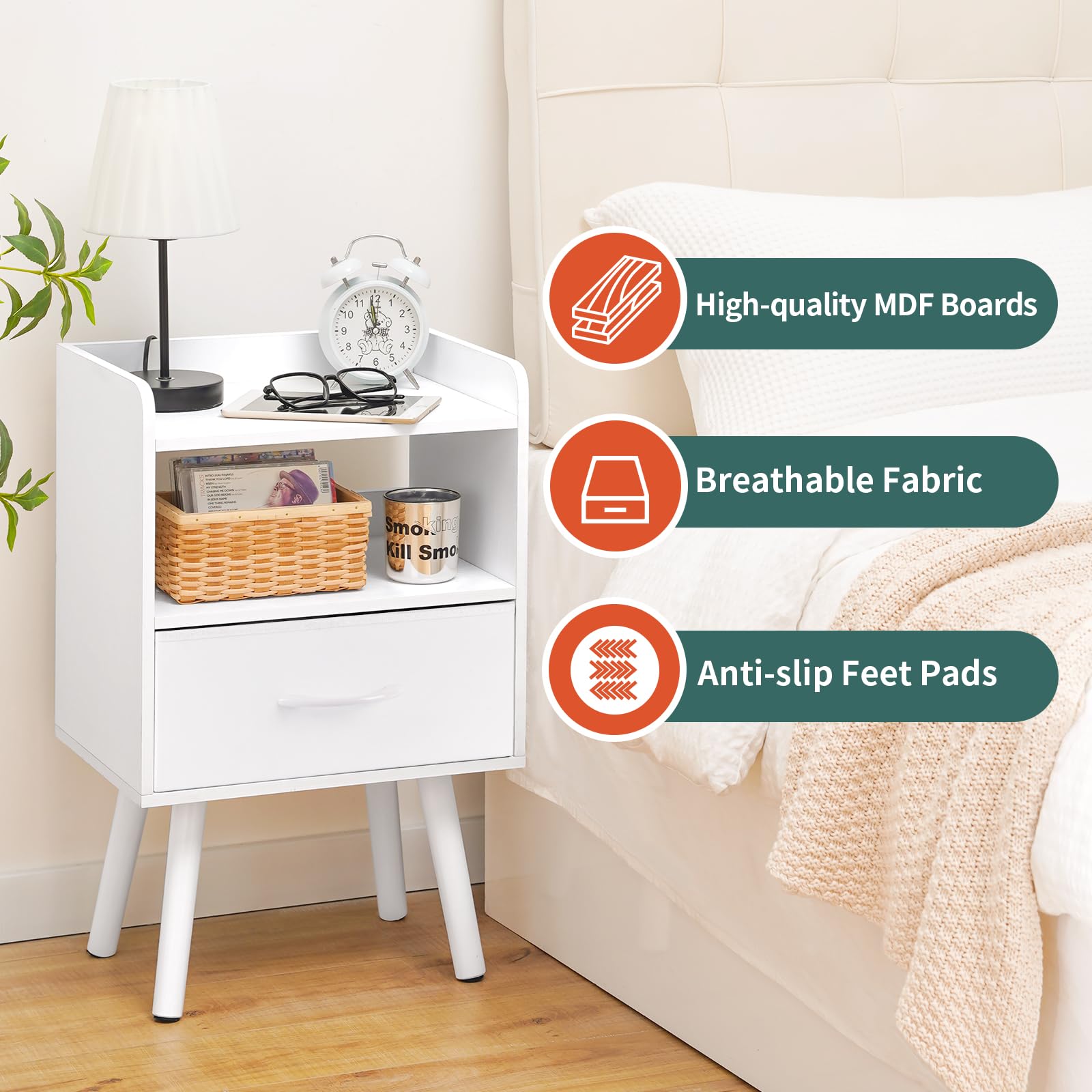 Night Stand with Drawer, Modern Nightstand, Bedside Tables