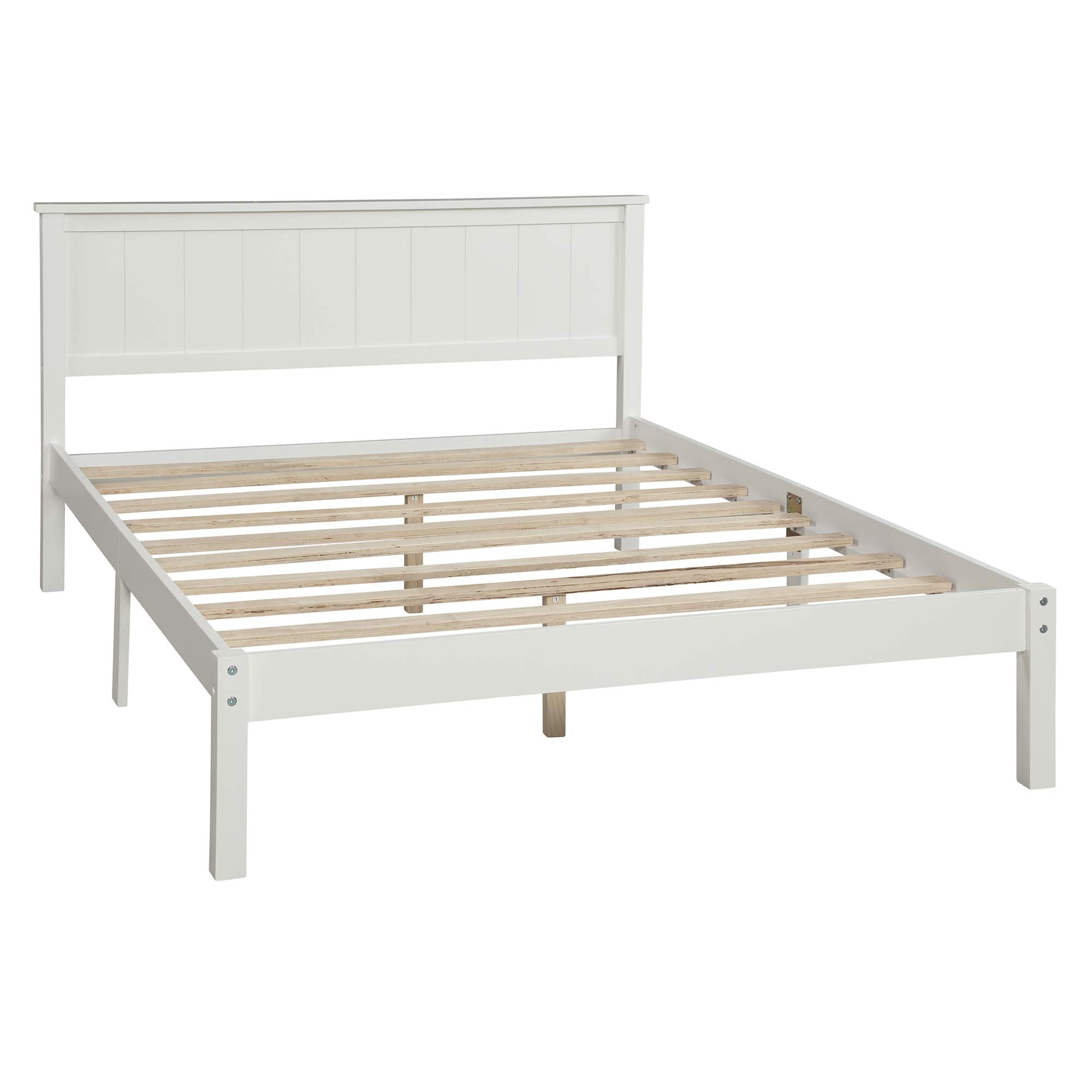 SOFTSEA Full Platform Bed Frame Wood Beds with Headboard, No Box Spring Needed/Wood Slat Support (Full, White)