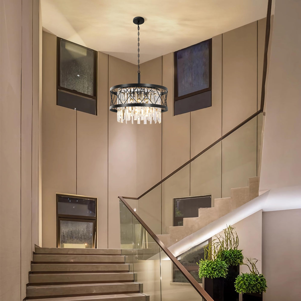 Crystal Chandelier for Bedrooms, 16'' Small Farmhouse Chandelier, Crystal Ceiling Light