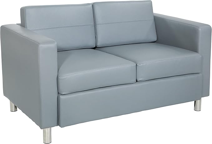 Pacific Loveseat with Padded Box Spring Seats and Silver Finish Legs, Charcoal Grey Vinyl