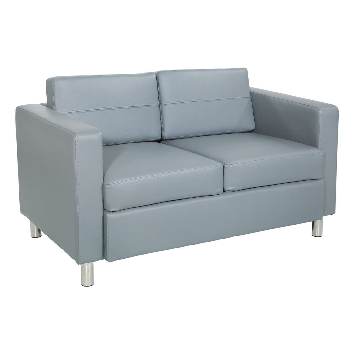 Pacific Loveseat with Padded Box Spring Seats and Silver Finish Legs, Charcoal Grey Vinyl