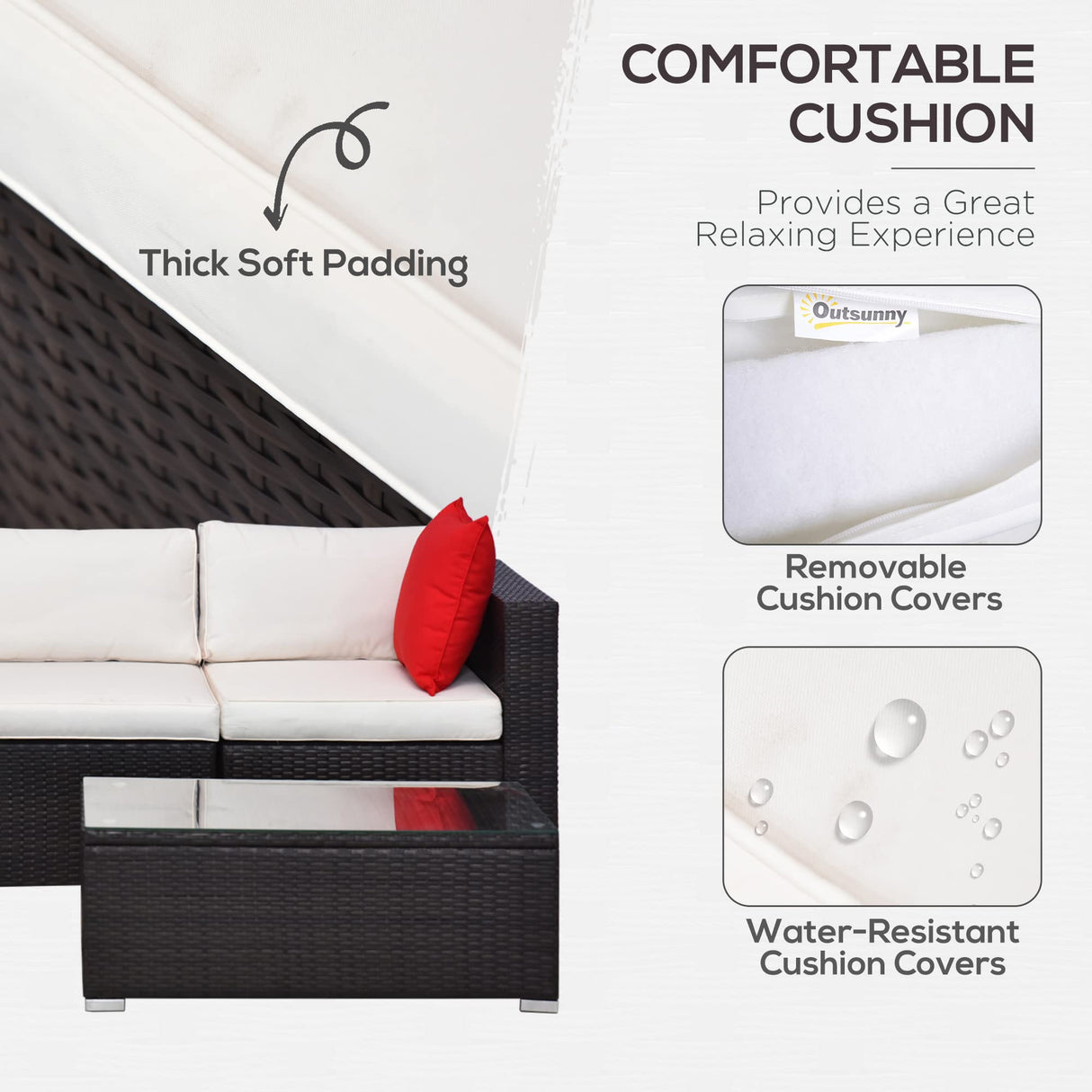 5-Piece Patio Furniture Set with Cushions, Outdoor PE Rattan Wicker Sofa Set