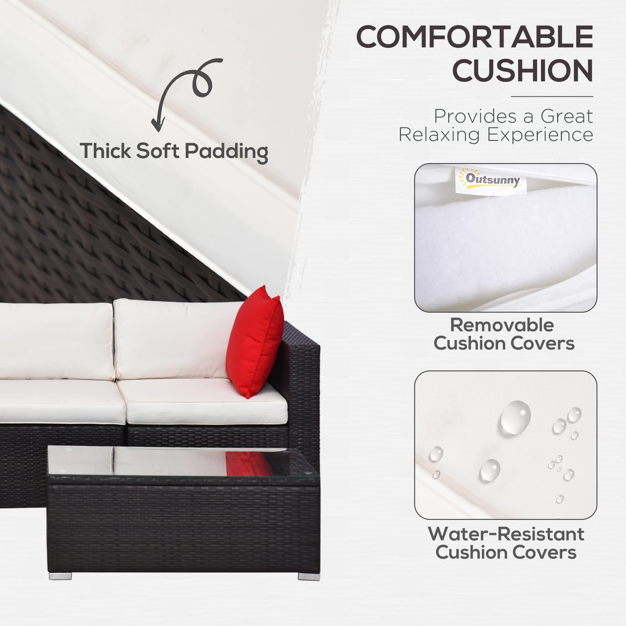 5-Piece Patio Furniture Set with Cushions, Outdoor PE Rattan Wicker Sofa Set