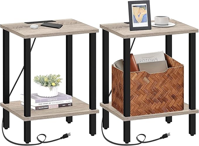 Side Table with USB Ports and Outlets, Nightstand