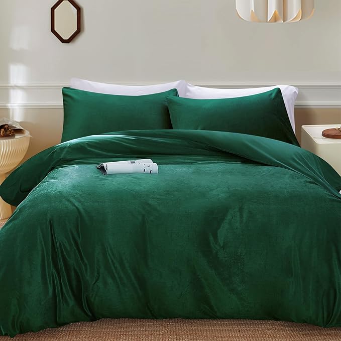 Dirty Pink Velvet Microfiber Duvet Cover Set Queen Size, 3 Piece Reversible Duvet