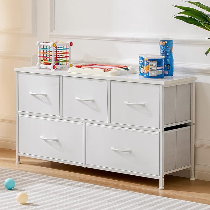 Dresser for Bedroom, 5 Storage Drawers, Wide Fabric Closet Chests Organizer