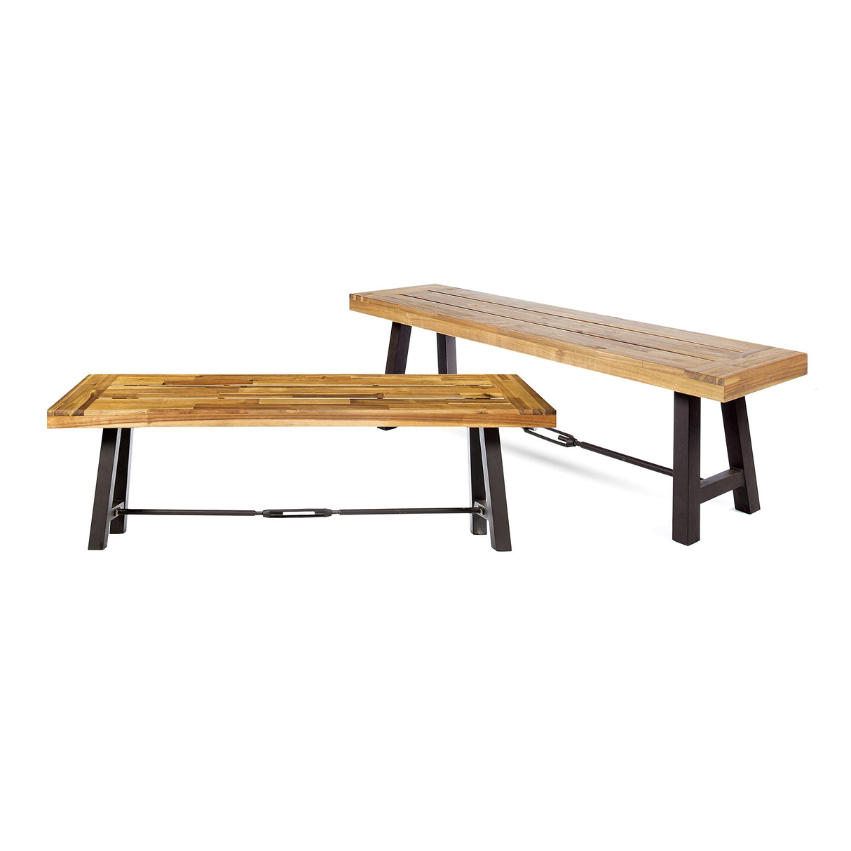 Catriona Dining Bench, Teak + Rustic Metal