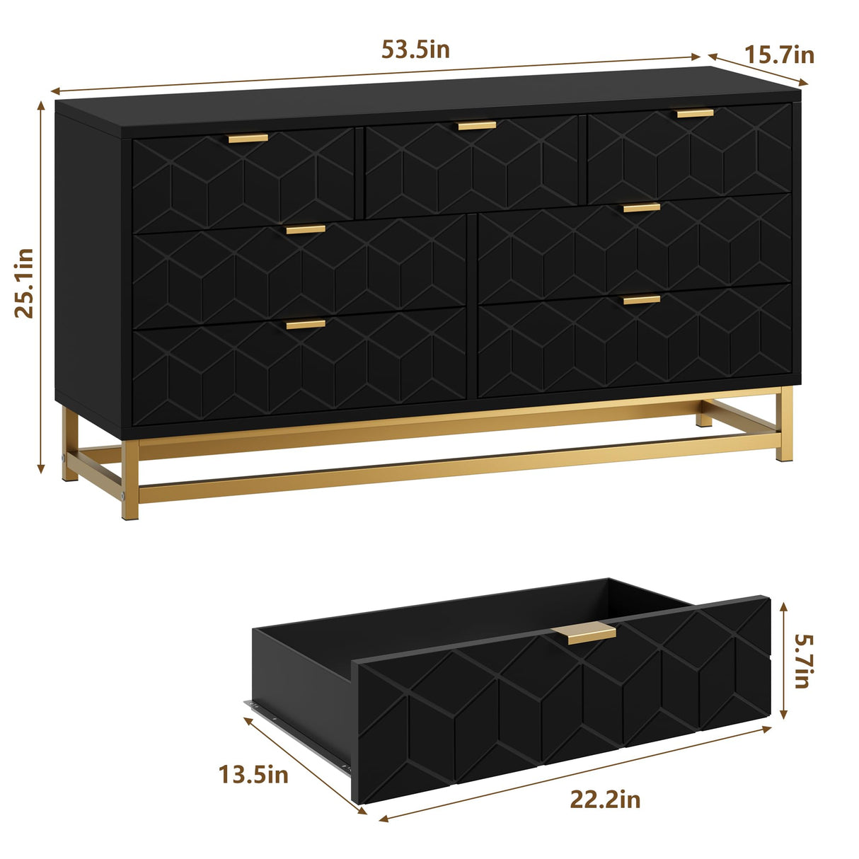 Dresser for Bedroom, 53.5ā Wide Dresser Organizer, 7 Drawer Dresser
