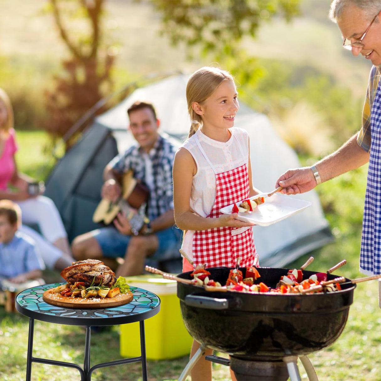 VCUTEKA Patio Side Table Outdoor Accent Table Bistro Coffee Table Plant End Table Small Porch Table Indoor Round Glass Balcony Plant Table Stands Tree 12'' - Bircata