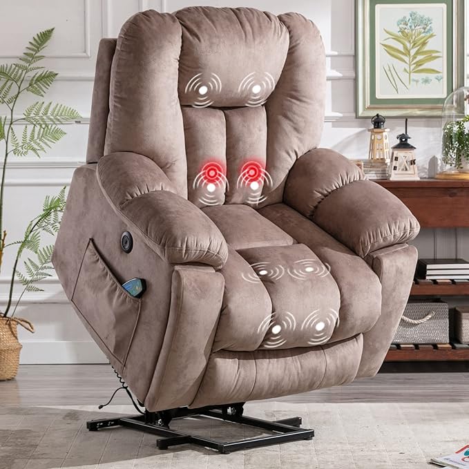 Large Power Lift Recliner Chair with Massage, Heat, and USB for Elderly
