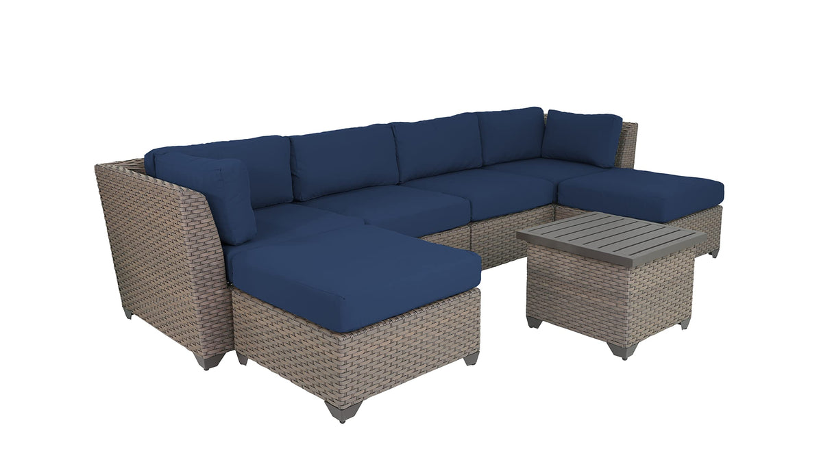 Florence 7 Piece Outdoor Wicker Patio Furniture Set, Navy
