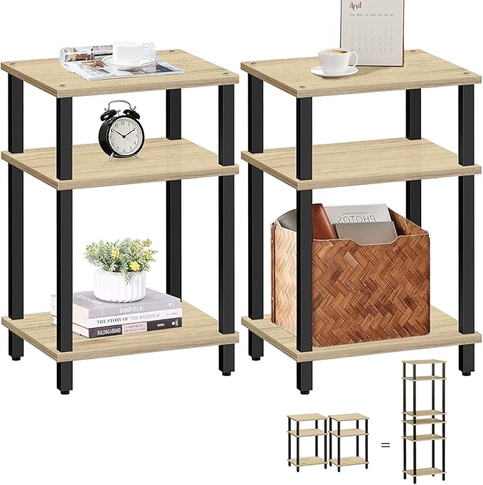 End Table with Charging Station, Side Table with USB Ports and Outlets, Nightstand, 3