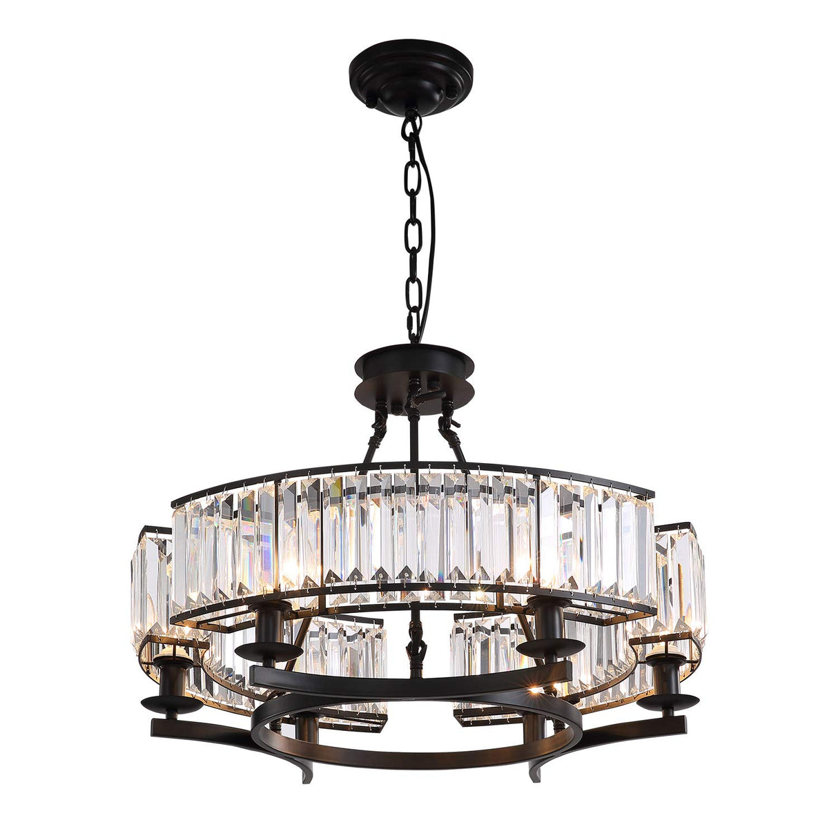 Round Crystal Chandelier Black Modern Industrial Pendant 6 Lights