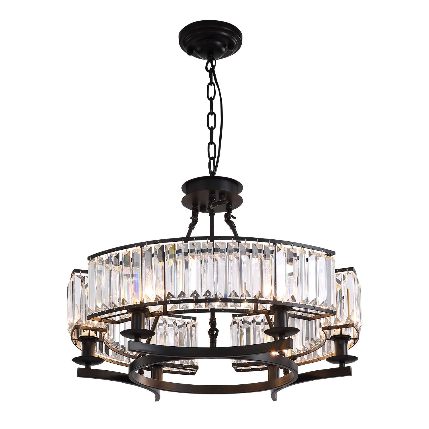 Round Crystal Chandelier Black Modern Industrial Pendant 6 Lights