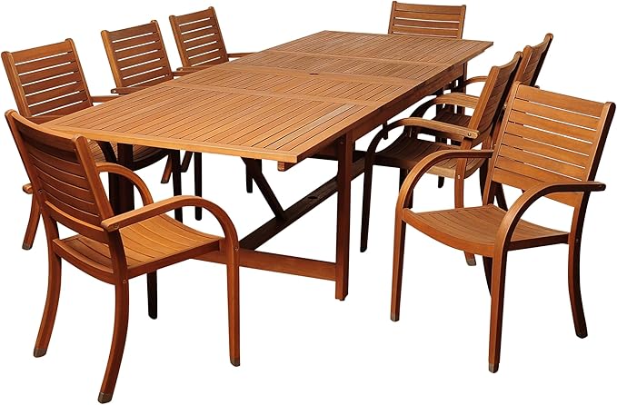 Arizona 9 Piece Oval Outdoor Dining Set | Eucalyptus Wood | Durable and Ideal for